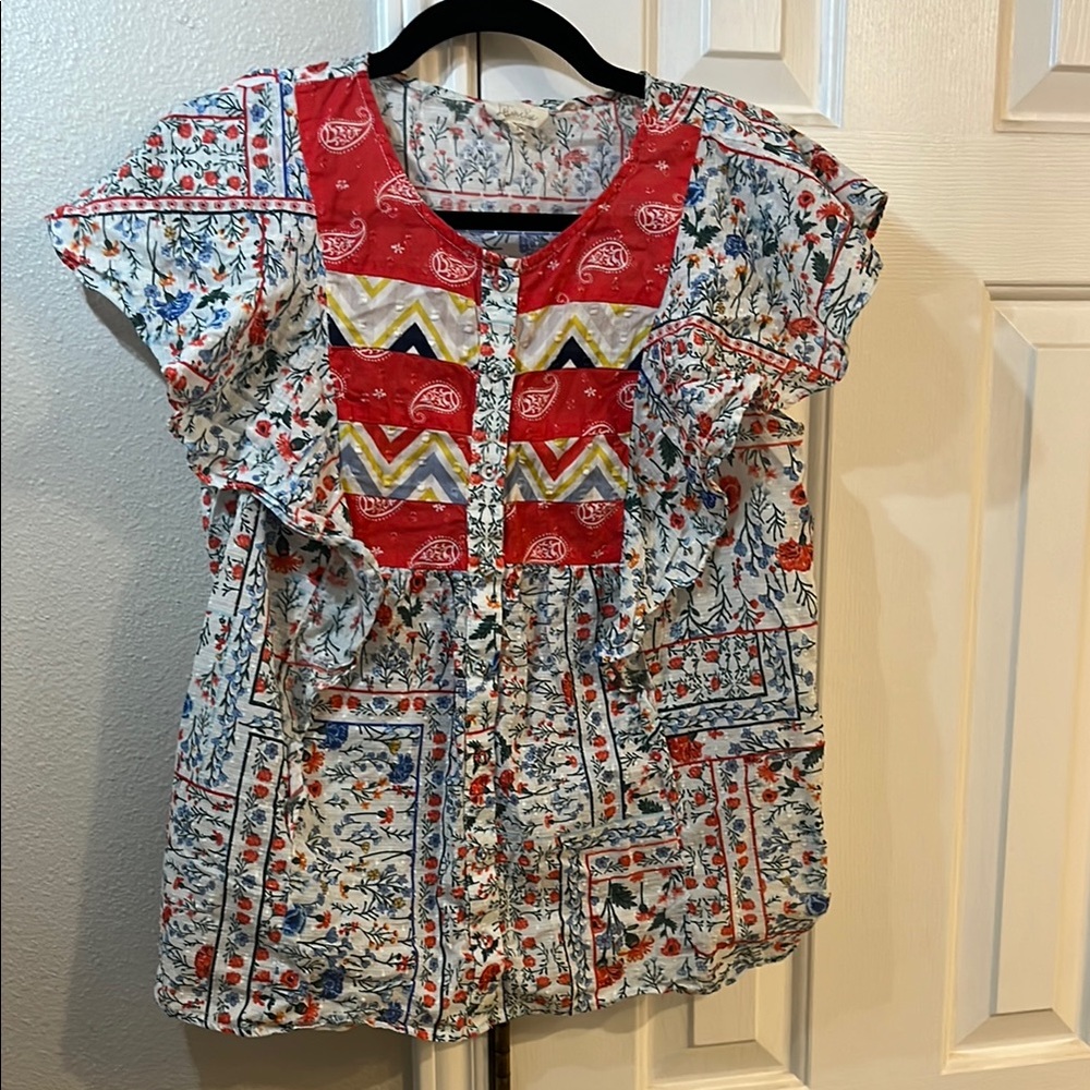 Floral Top with Red and Blue Accents